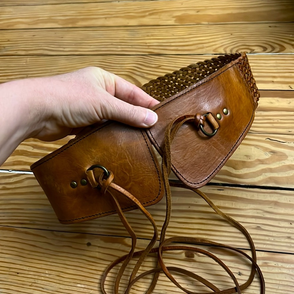 Vintage Woven Leather Bohemian Festival Belt with Leather Ties - Picture 5 of 5